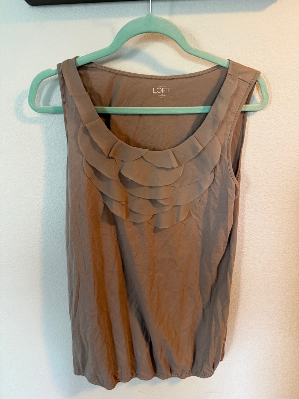 LOFT Taupe Layered Ruffle Scoop Neck Sleeveless Top